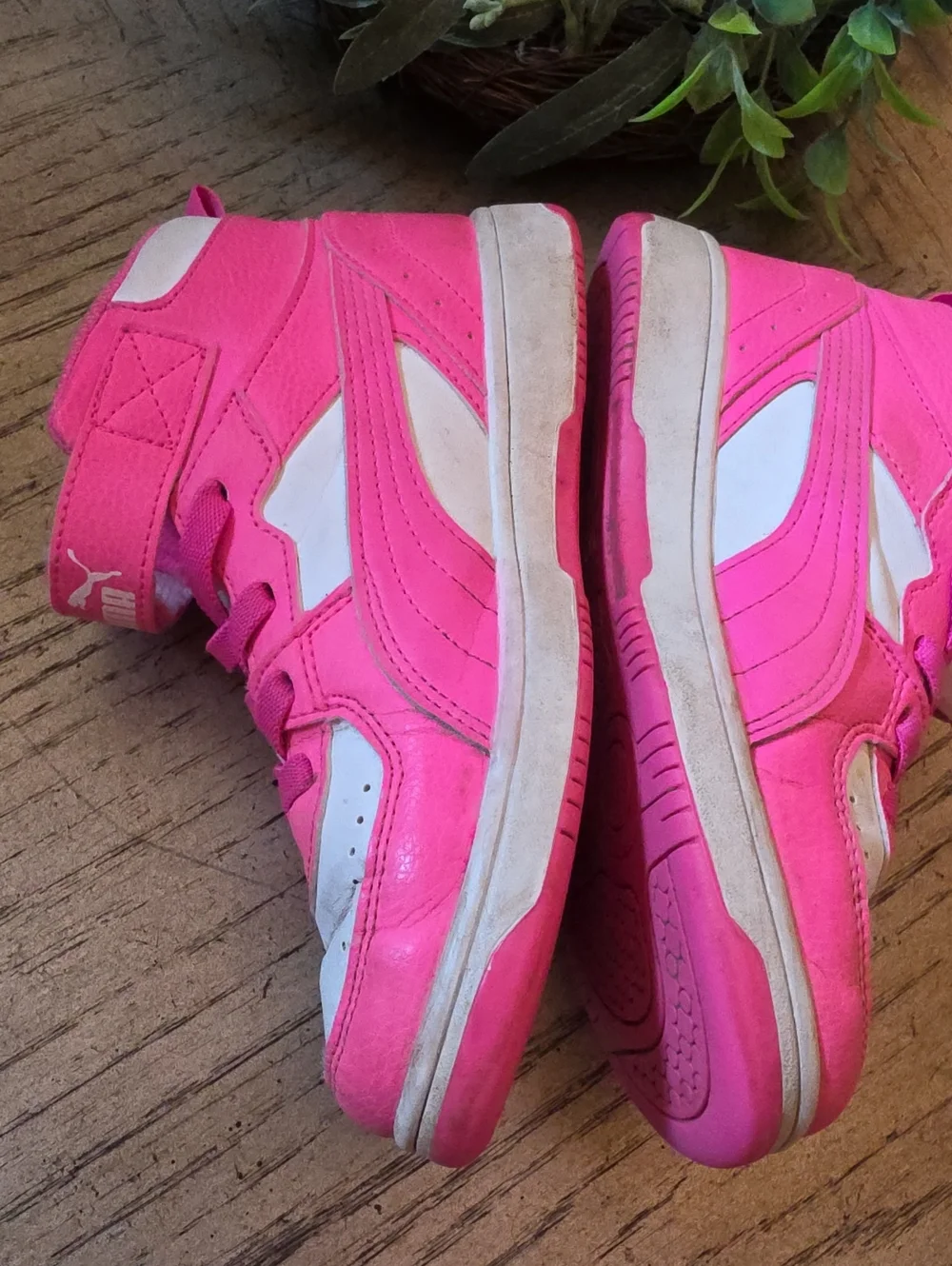 Puma Kids' Pink and White High-Top Sneakers Size 3